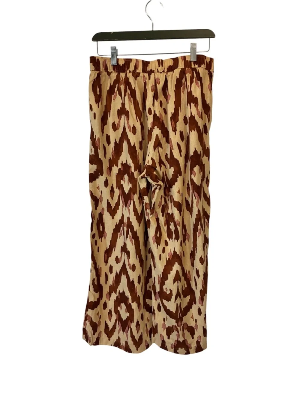 Nicole Miller Wide Leg Pants Linen Boho Retro Cottagecore Tan Brown Ikat Print S - Picture 2 of 6